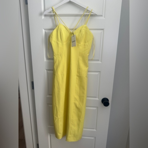 Revolve Bardot Vibrant Yellow Satin Dress - Picture 1 of 5